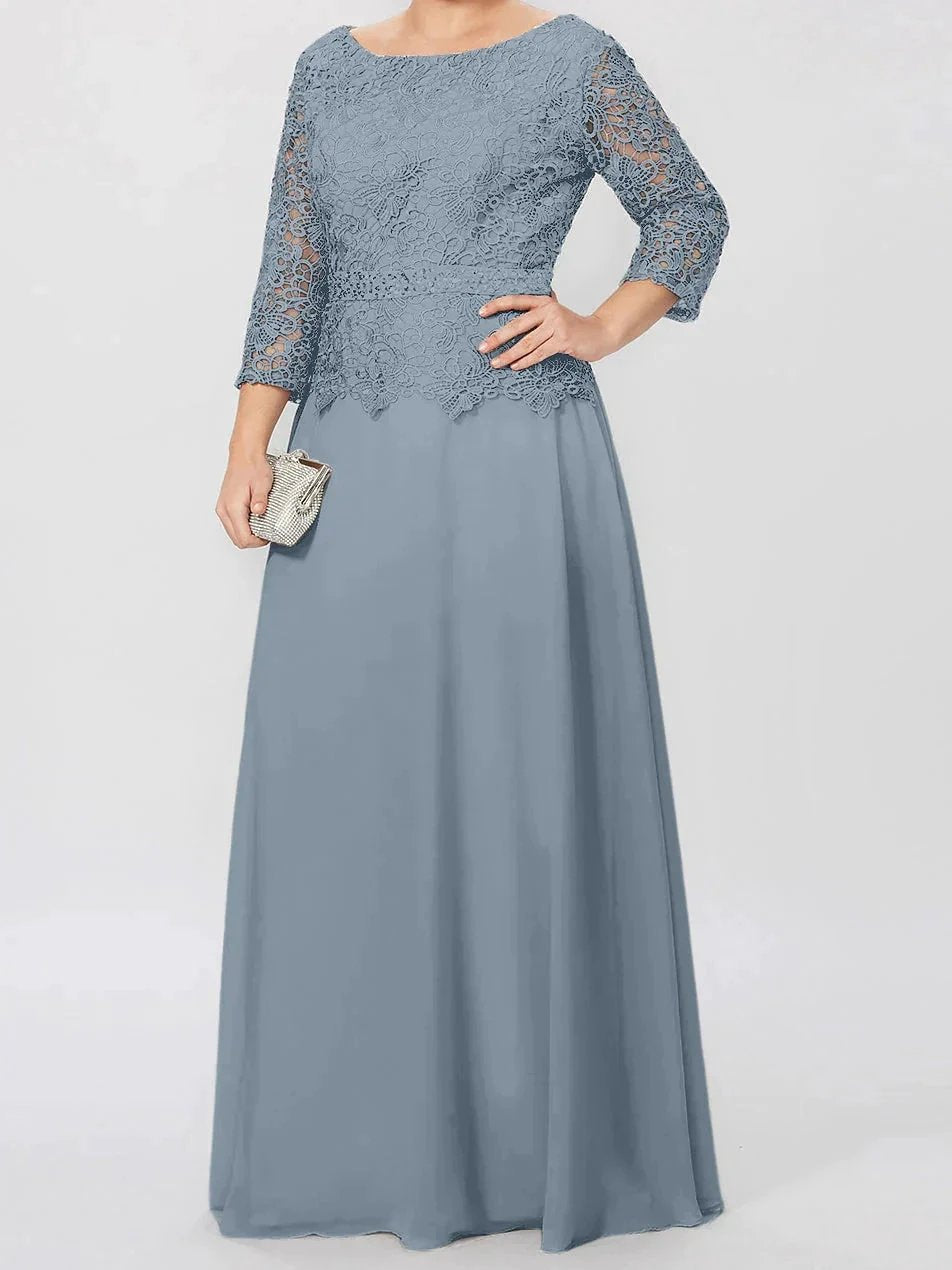 A-Line/Princess Round Neck 3/4 Length Sleeves Floor-Length Mother of the Bride Dresses with Applique & Sequins
