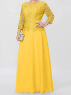 A-Line/Princess Round Neck 3/4 Length Sleeves Floor-Length Mother of the Bride Dresses with Applique & Sequins