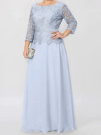 A-Line/Princess Round Neck 3/4 Length Sleeves Floor-Length Mother of the Bride Dresses with Applique & Sequins