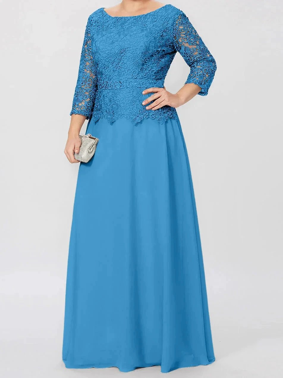 A-Line/Princess Round Neck 3/4 Length Sleeves Floor-Length Mother of the Bride Dresses with Applique & Sequins