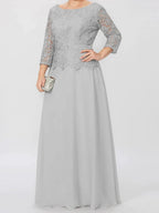 A-Line/Princess Round Neck 3/4 Length Sleeves Floor-Length Mother of the Bride Dresses with Applique & Sequins