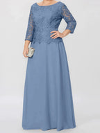 A-Line/Princess Round Neck 3/4 Length Sleeves Floor-Length Mother of the Bride Dresses with Applique & Sequins