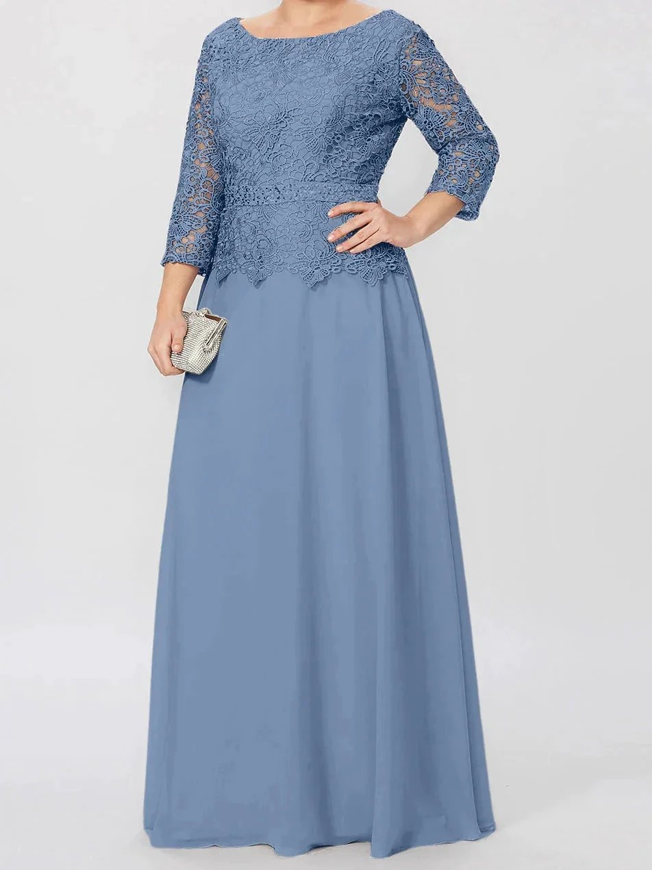 A-Line/Princess Round Neck 3/4 Length Sleeves Floor-Length Mother of the Bride Dresses with Applique & Sequins