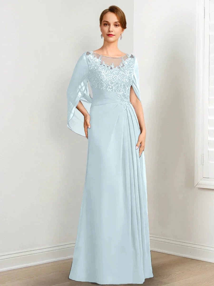 A-Line/Princess Scoop Floor-Length Mother of the Bride Dresses with Pleated & Sequins