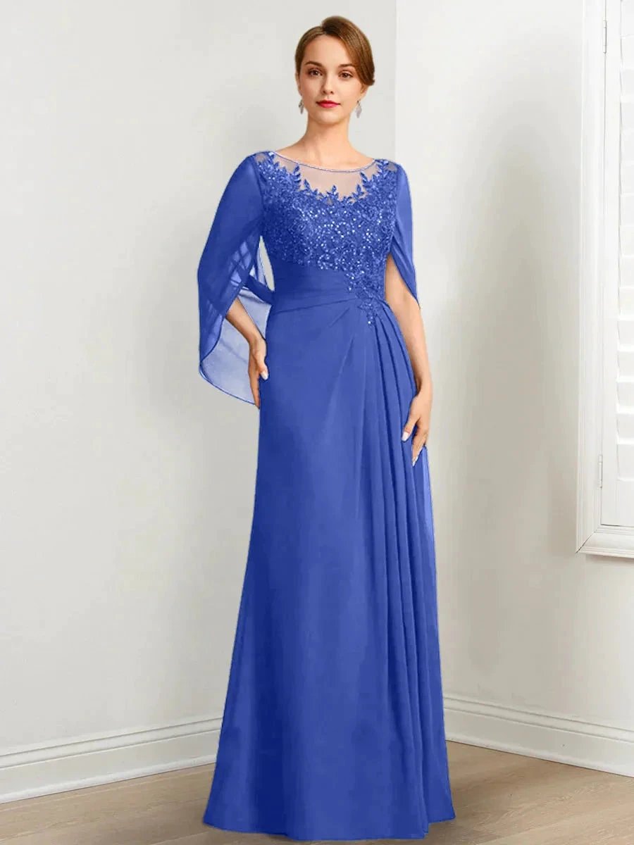 A-Line/Princess Scoop Floor-Length Mother of the Bride Dresses with Pleated & Sequins