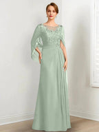 A-Line/Princess Scoop Floor-Length Mother of the Bride Dresses with Pleated & Sequins