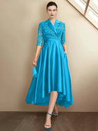 Sheath/Column V-Neck Tea-Length Mother of the Bride Dresses