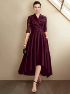 Sheath/Column V-Neck Tea-Length Mother of the Bride Dresses