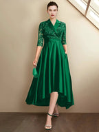 Sheath/Column V-Neck Tea-Length Mother of the Bride Dresses