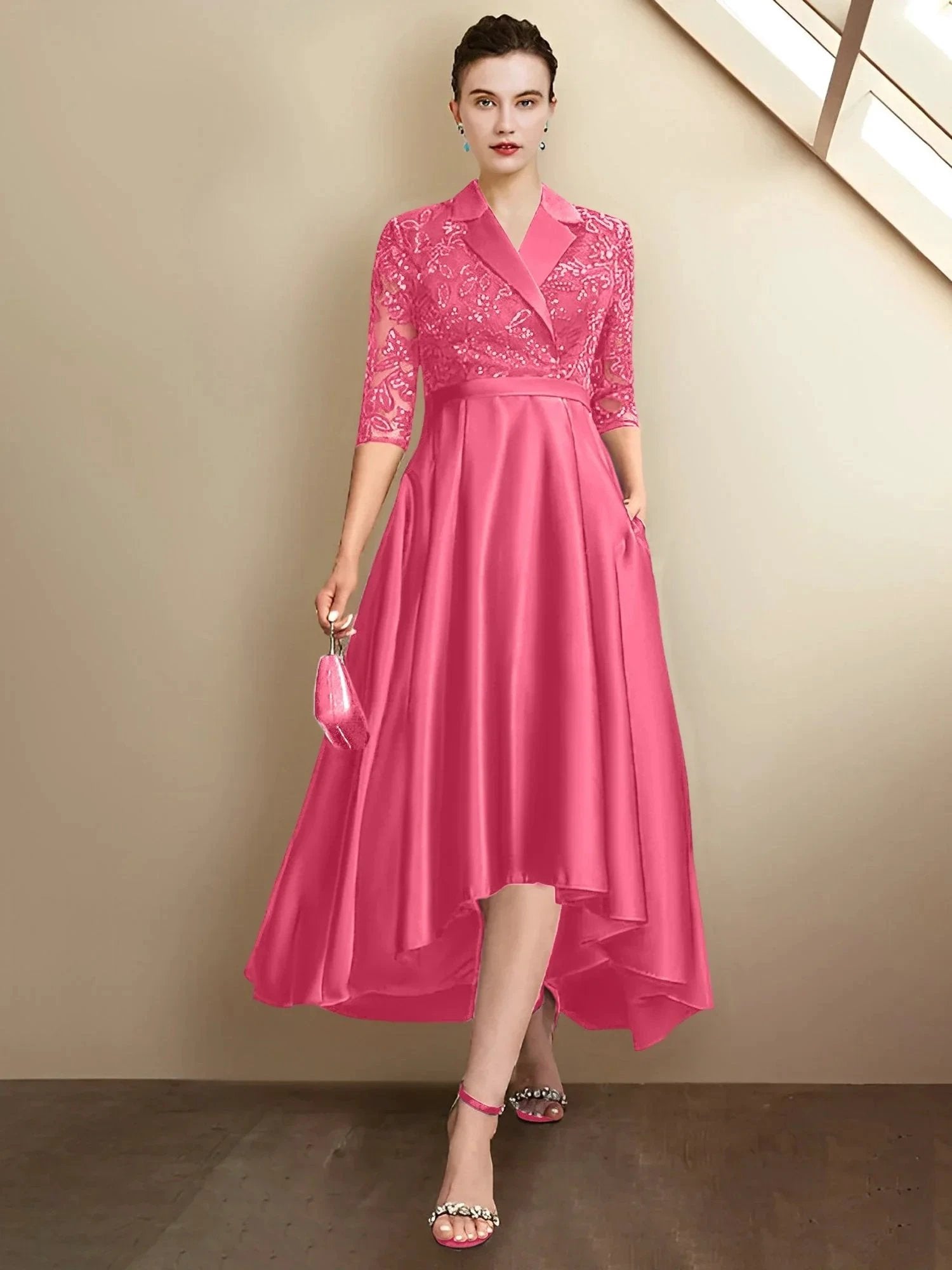 Sheath/Column V-Neck Tea-Length Mother of the Bride Dresses
