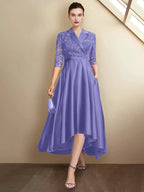 Sheath/Column V-Neck Tea-Length Mother of the Bride Dresses