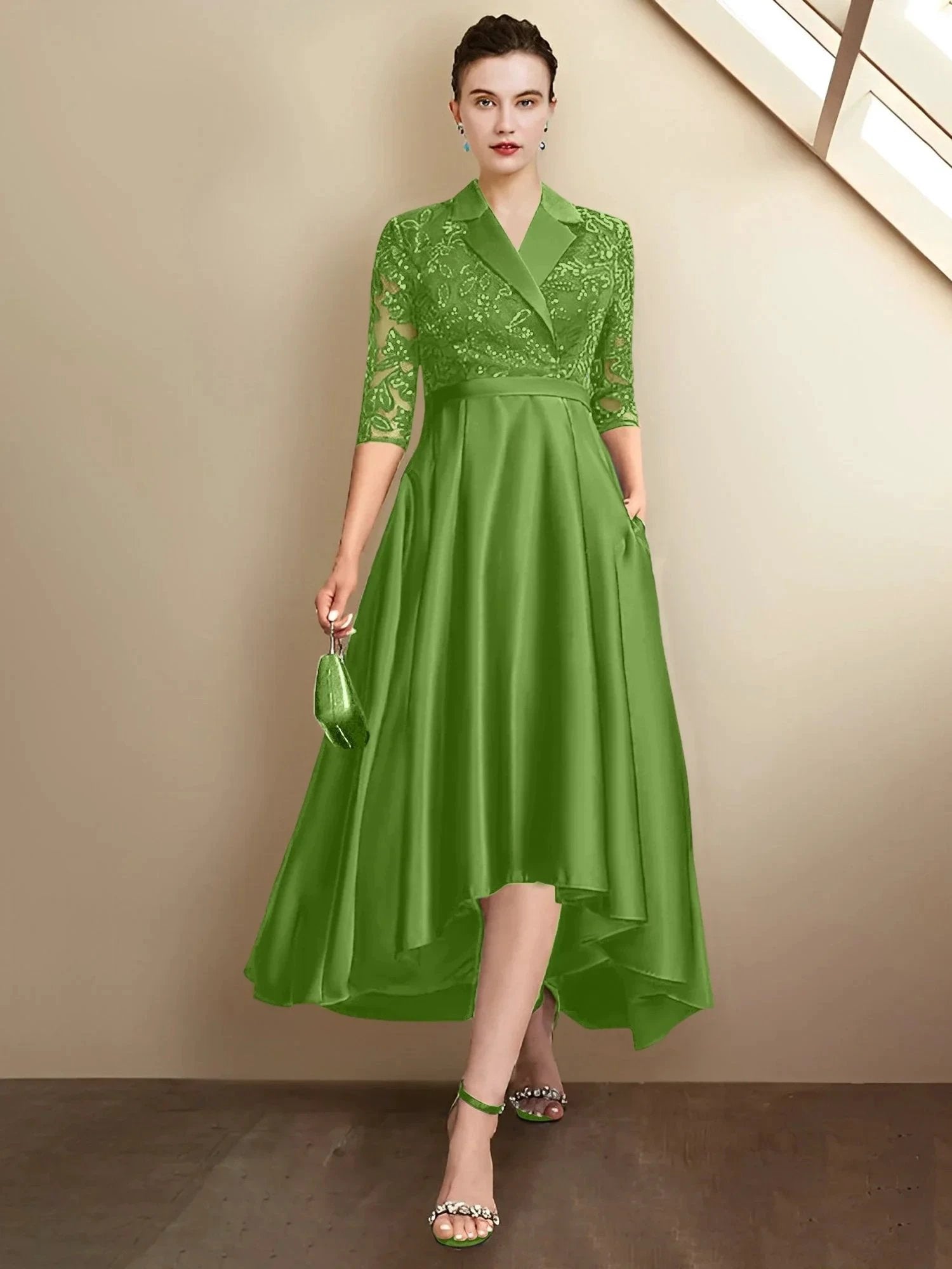Sheath/Column V-Neck Tea-Length Mother of the Bride Dresses