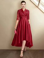 Sheath/Column V-Neck Tea-Length Mother of the Bride Dresses