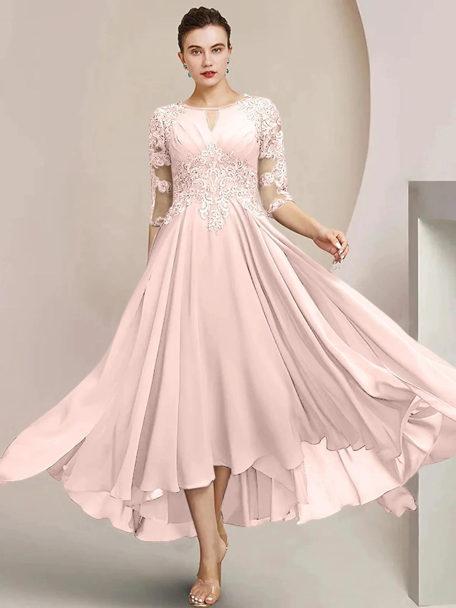 A-Line/Princess Scoop Tea-Length Mother of the Bride Dresses