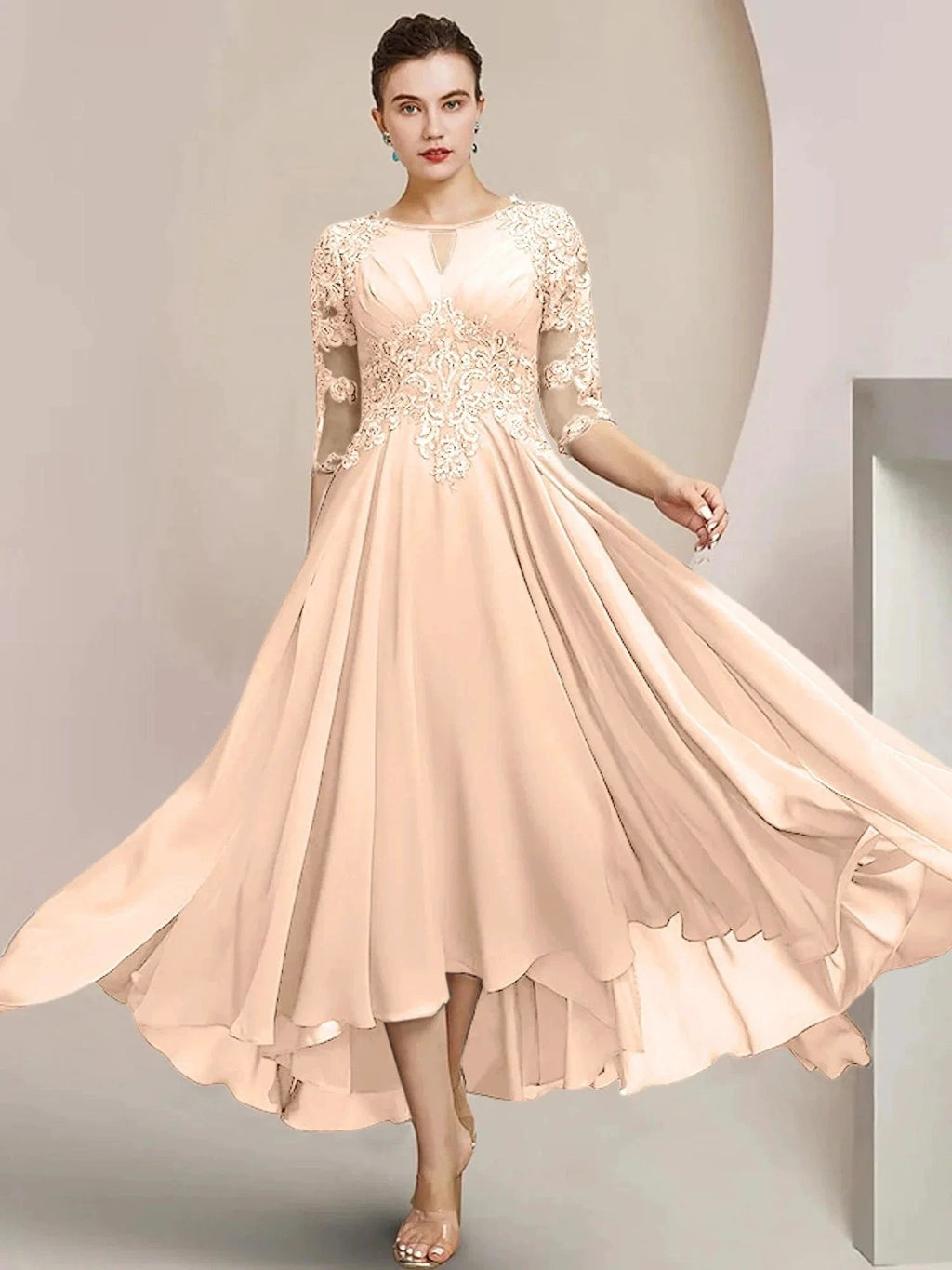 A-Line/Princess Scoop Tea-Length Mother of the Bride Dresses