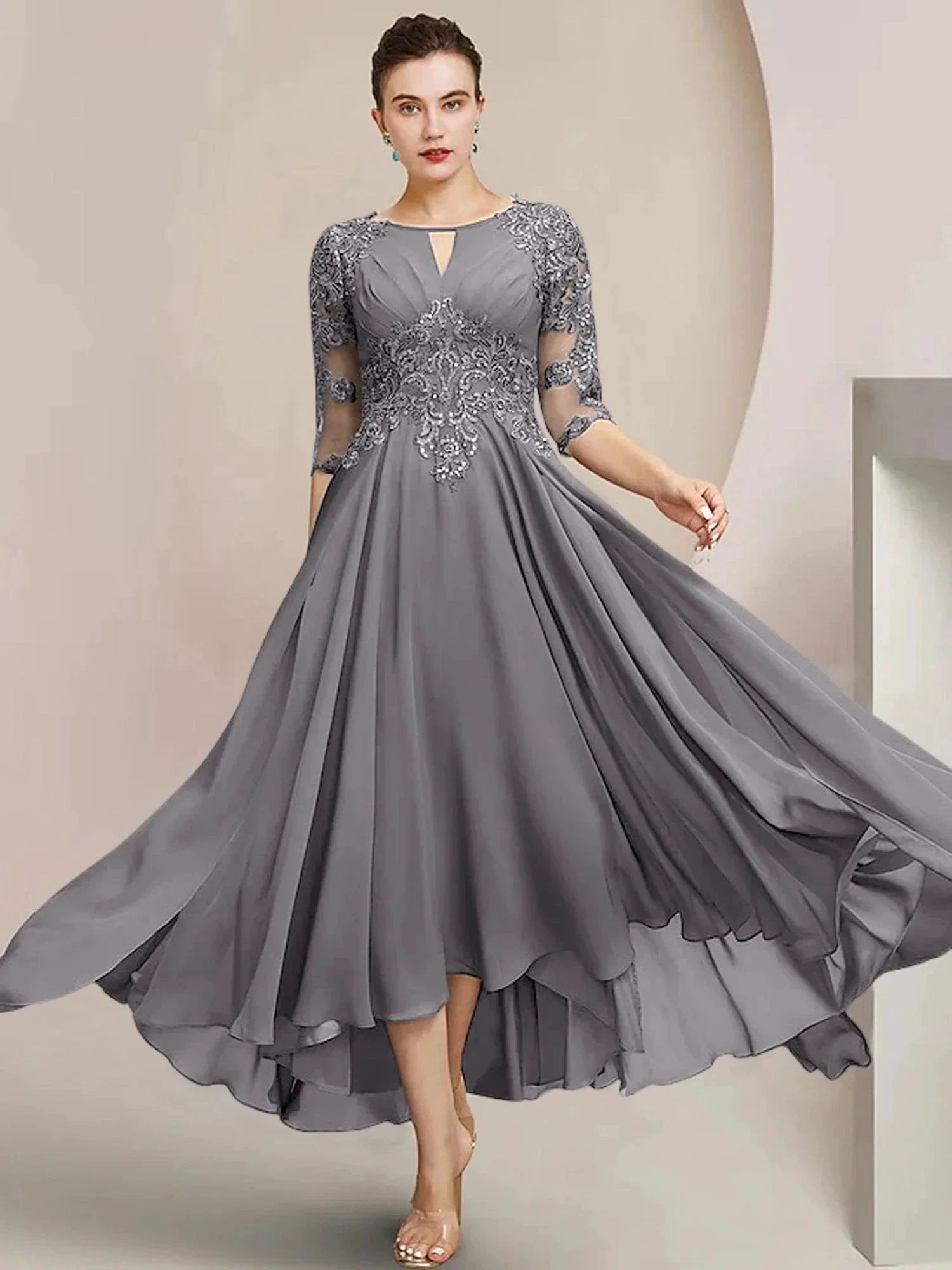 A-Line/Princess Scoop Tea-Length Mother of the Bride Dresses