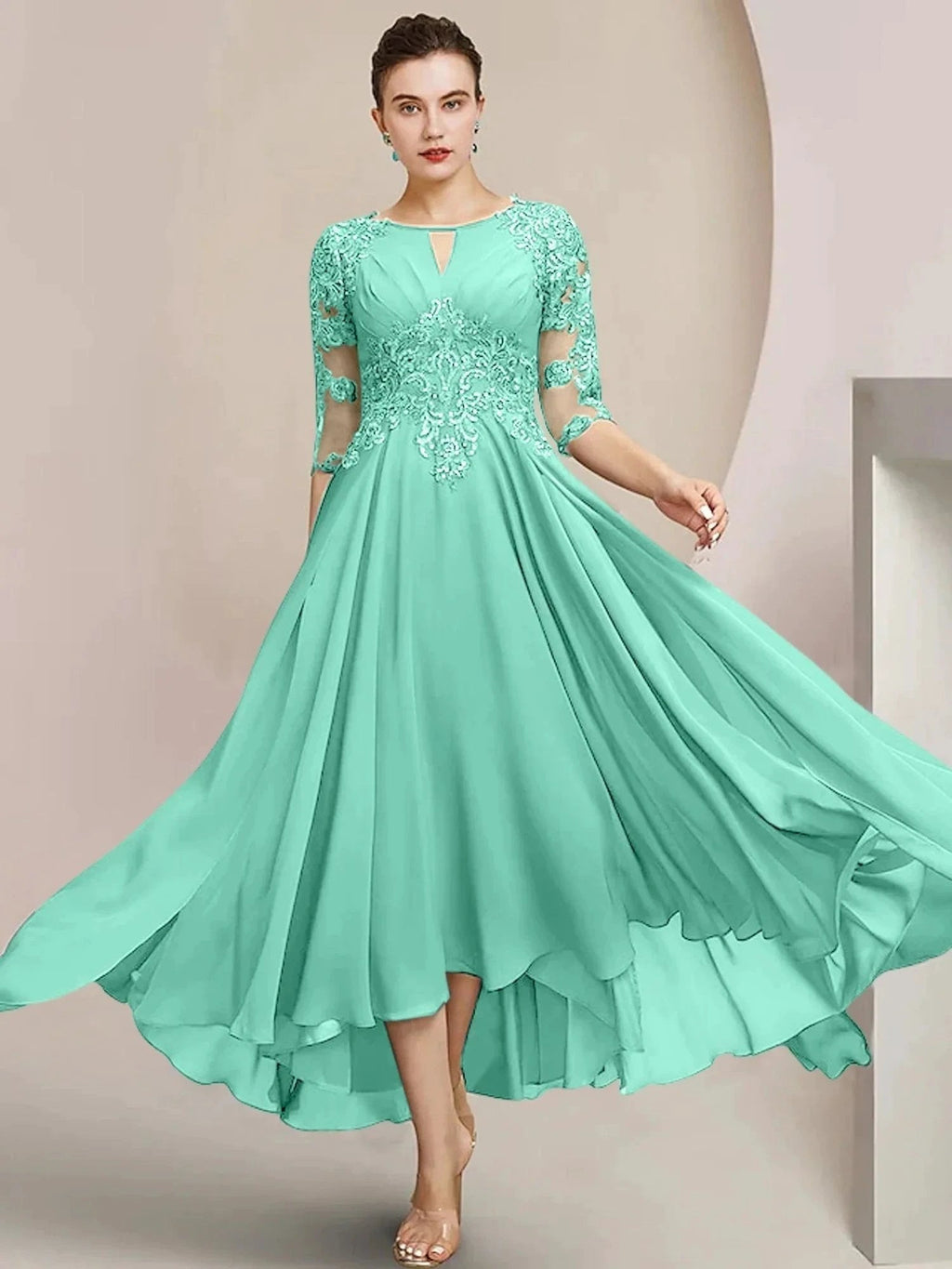 A-Line/Princess Scoop Tea-Length Mother of the Bride Dresses