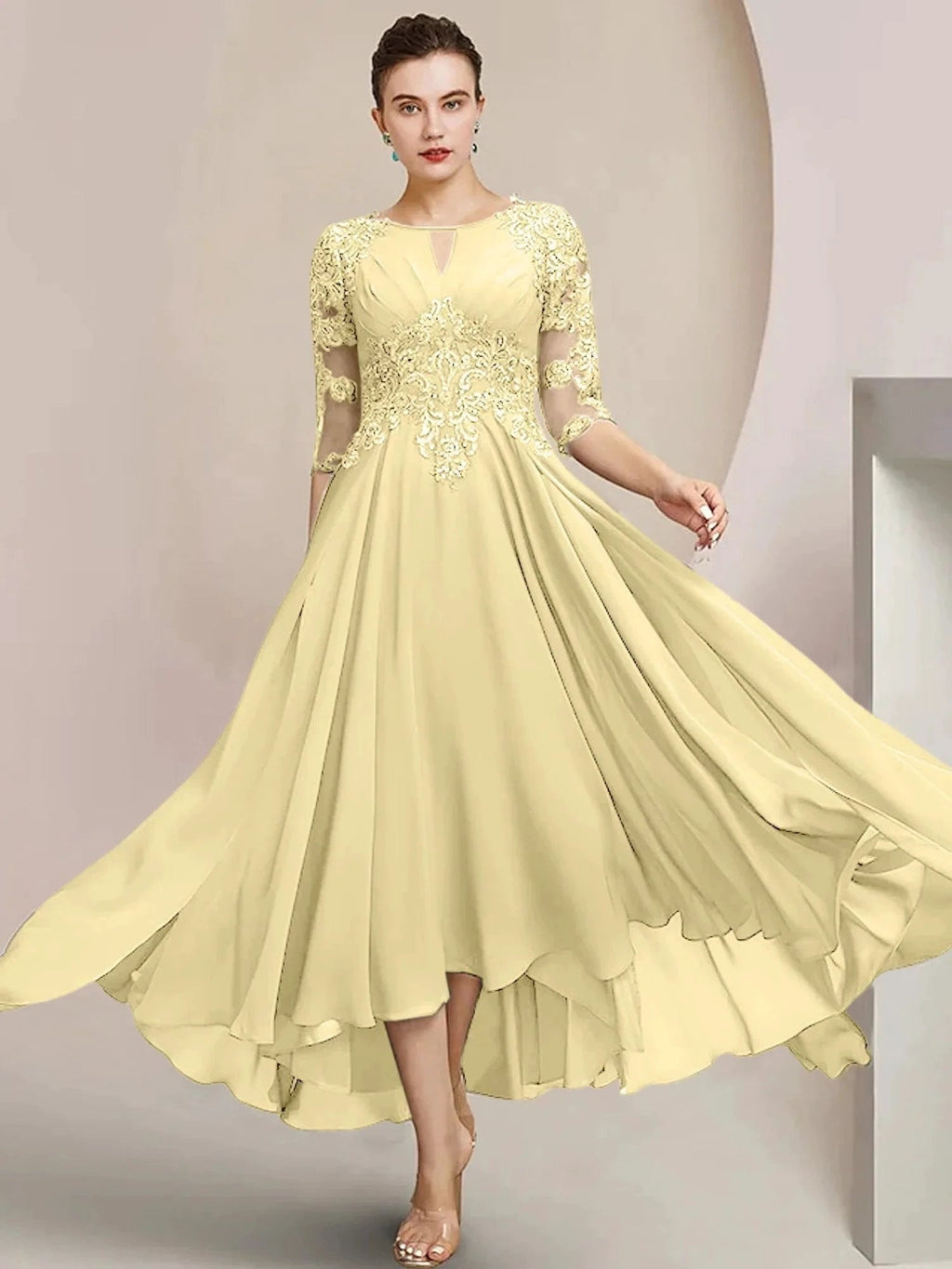 A-Line/Princess Scoop Tea-Length Mother of the Bride Dresses