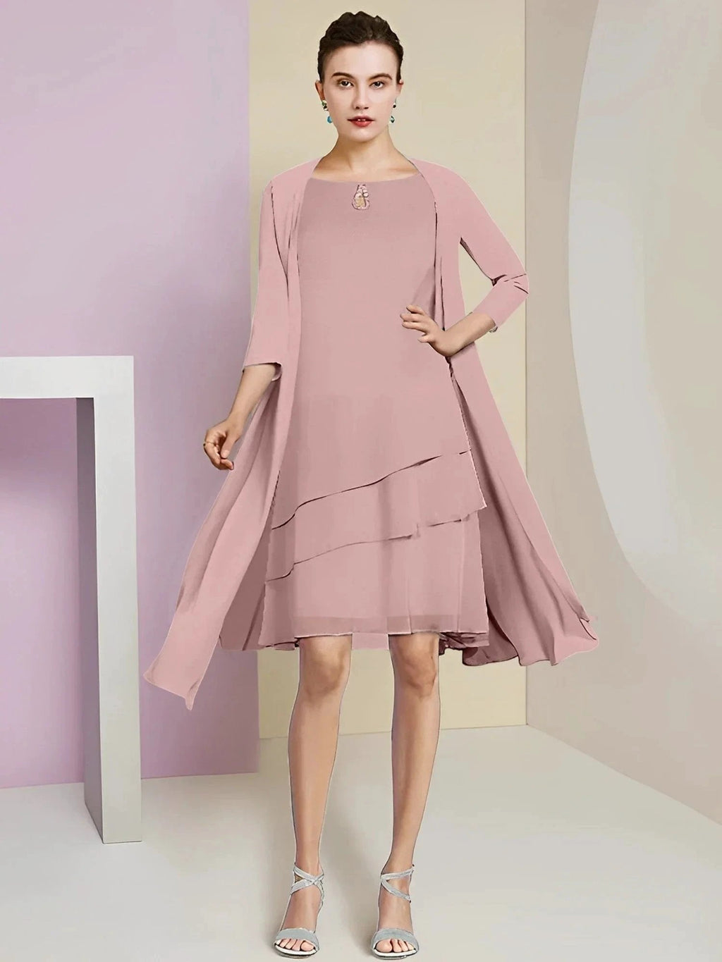 A-Line/Princess Jewel Neck Knee-Length Mother of the Bride Dresses