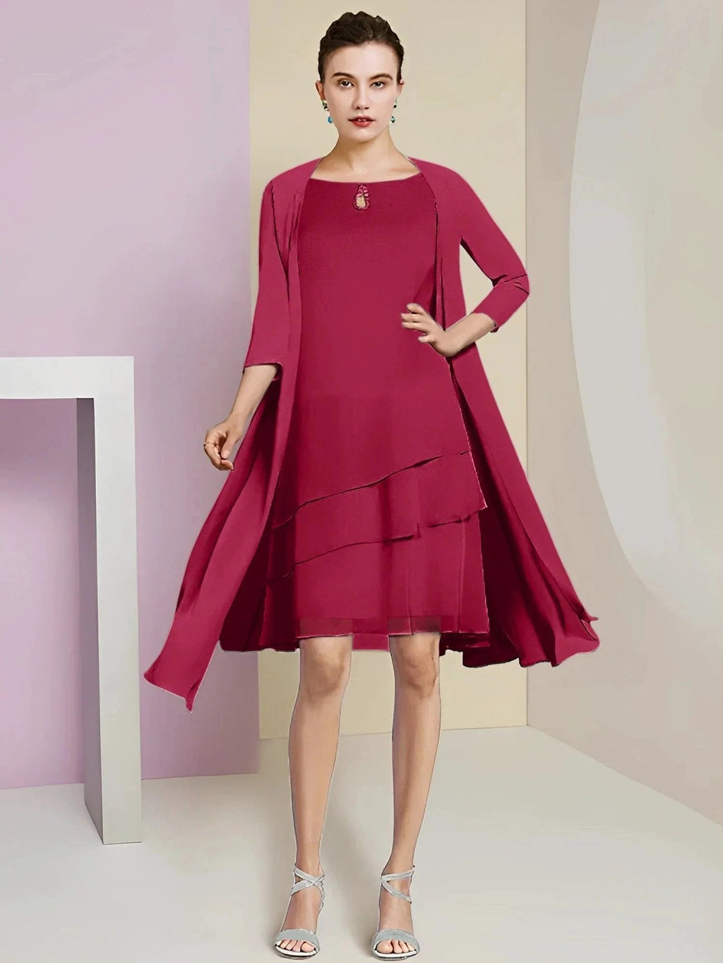 A-Line/Princess Jewel Neck Knee-Length Mother of the Bride Dresses