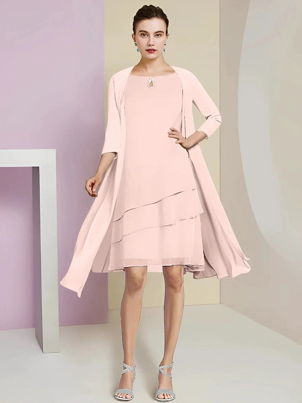 A-Line/Princess Jewel Neck Knee-Length Mother of the Bride Dresses
