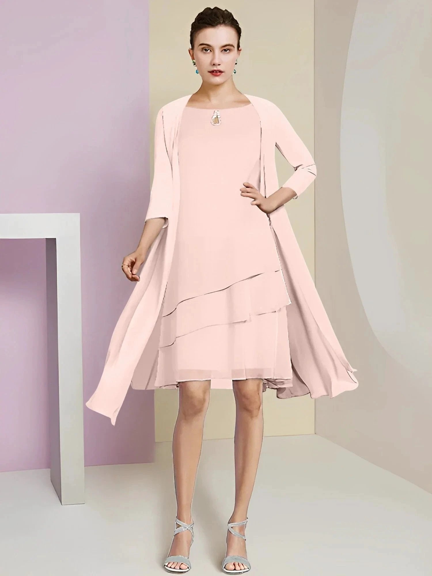 A-Line/Princess Jewel Neck Knee-Length Mother of the Bride Dresses
