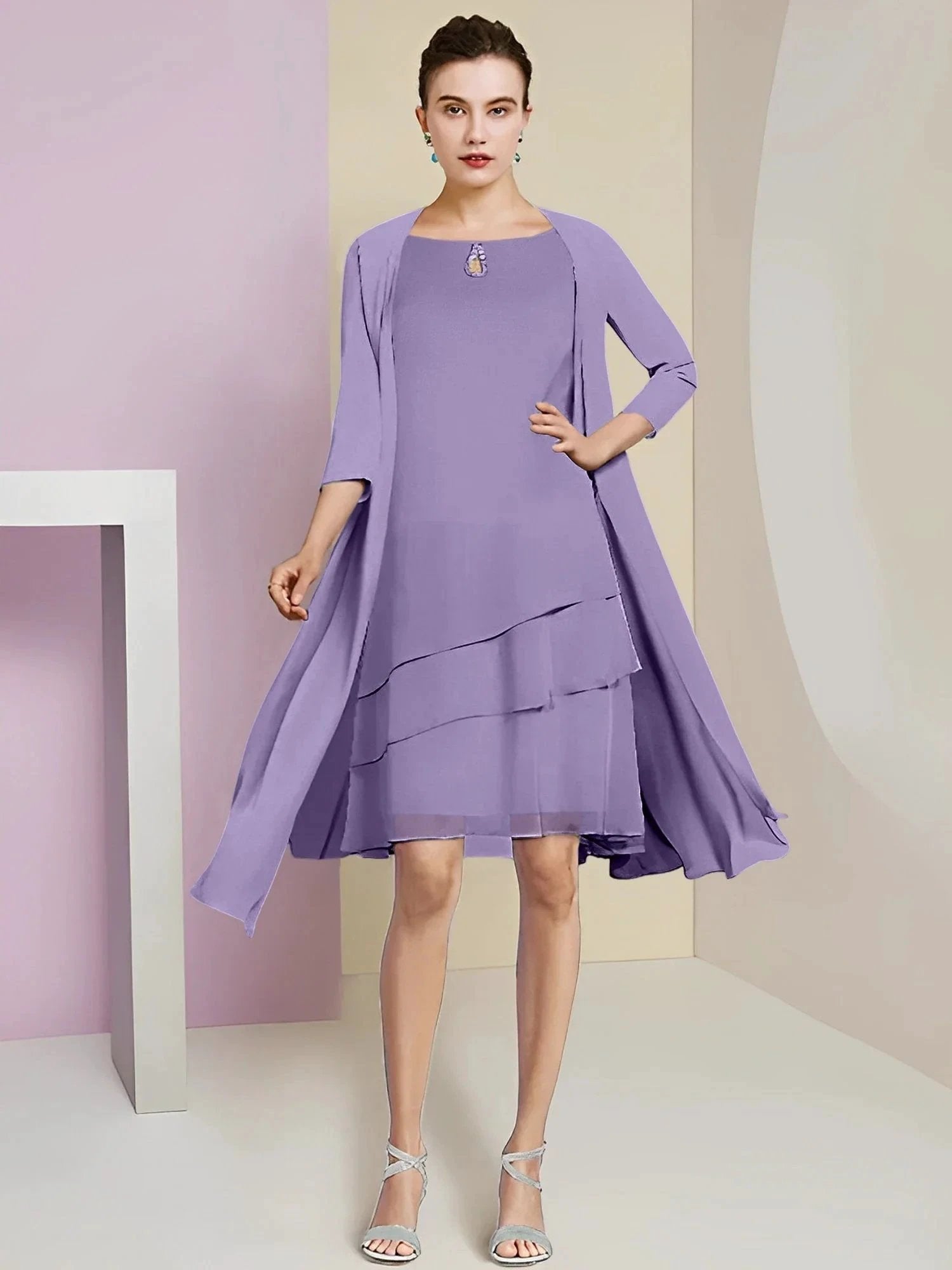 A-Line/Princess Jewel Neck Knee-Length Mother of the Bride Dresses