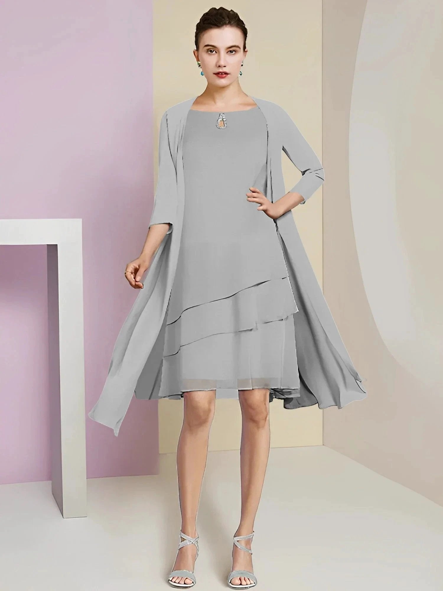 A-Line/Princess Jewel Neck Knee-Length Mother of the Bride Dresses