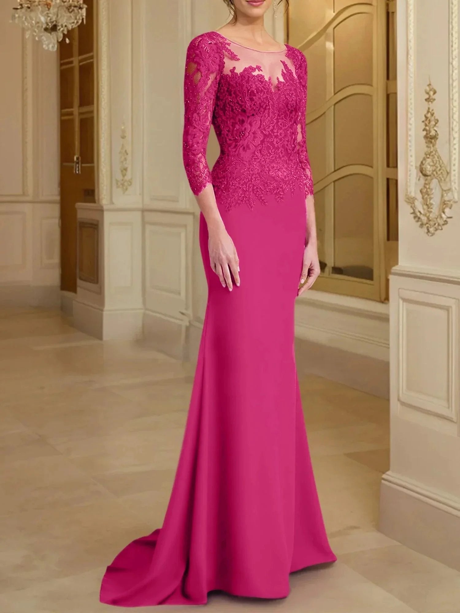 Trumpet/Mermaid Scoop Long Sleeves Mother of the Bride Dresses With Lace