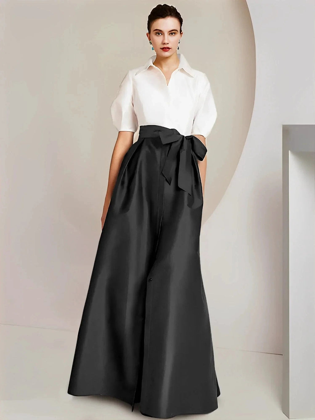 A-Line/Princess  Shirt Collar Short Sleeves 2 pieces Mother Of The Bride Dresses