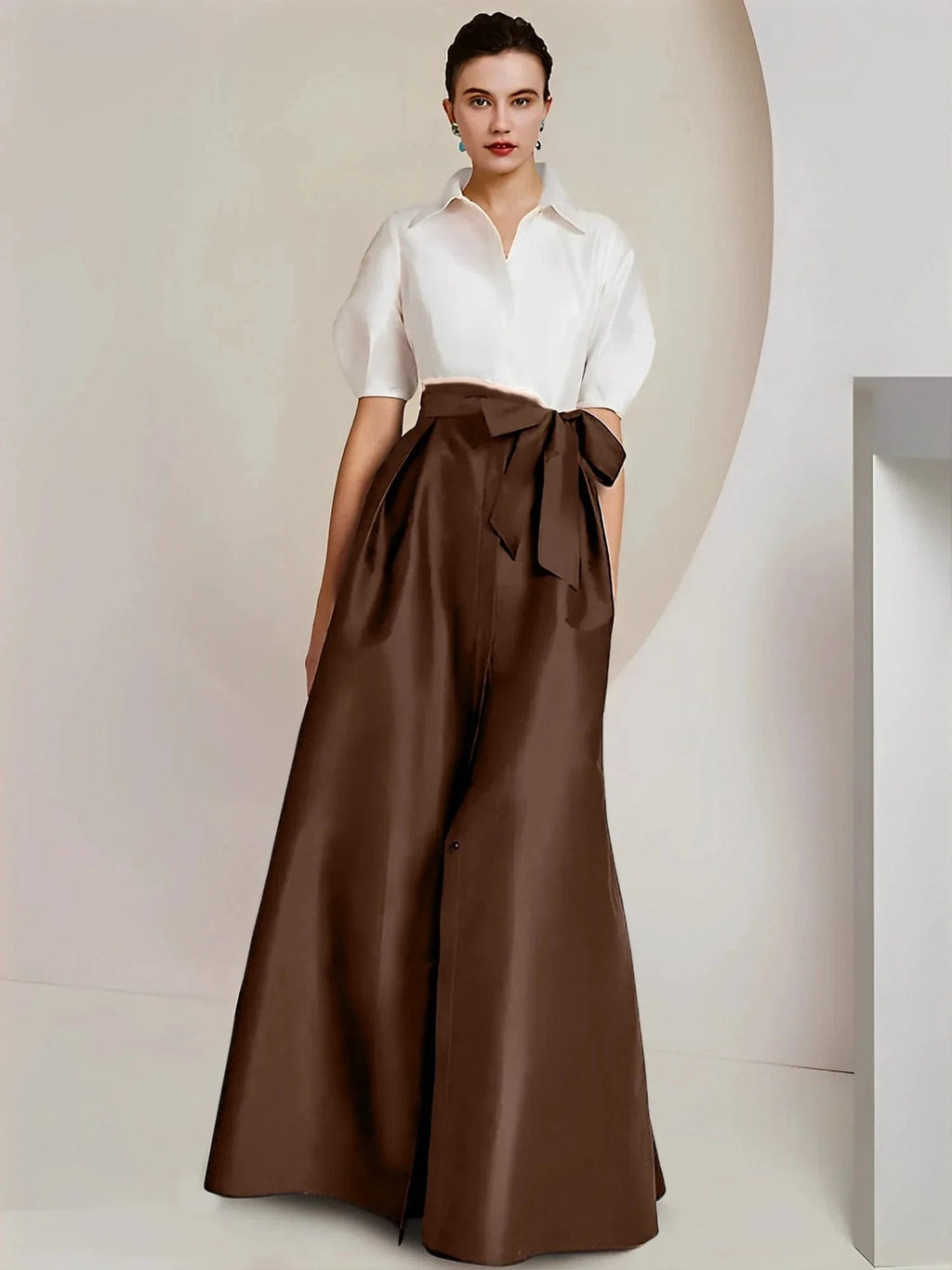 A-Line/Princess  Shirt Collar Short Sleeves 2 pieces Mother Of The Bride Dresses