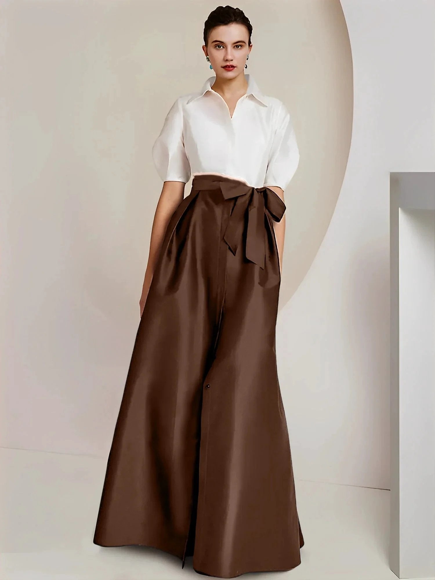A-Line/Princess  Shirt Collar Short Sleeves 2 pieces Mother Of The Bride Dresses