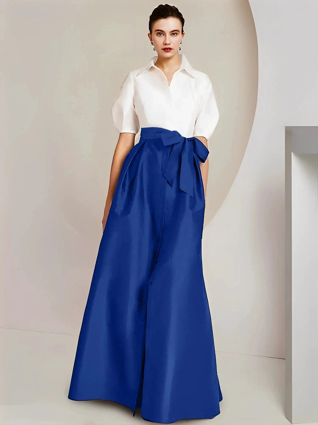 A-Line/Princess  Shirt Collar Short Sleeves 2 pieces Mother Of The Bride Dresses