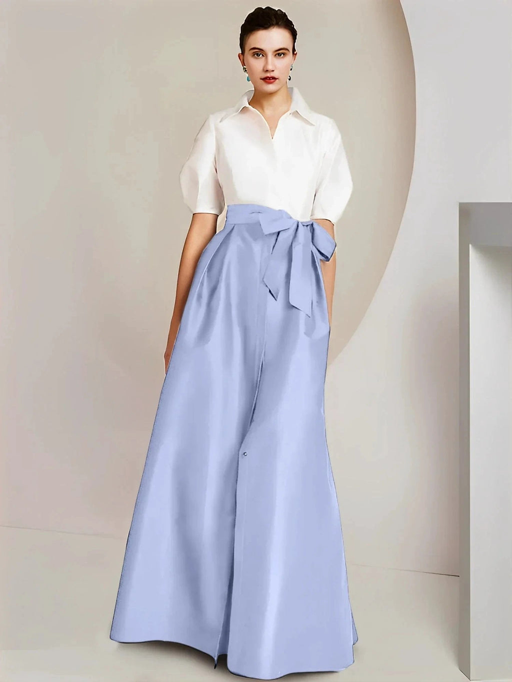 A-Line/Princess  Shirt Collar Short Sleeves 2 pieces Mother Of The Bride Dresses