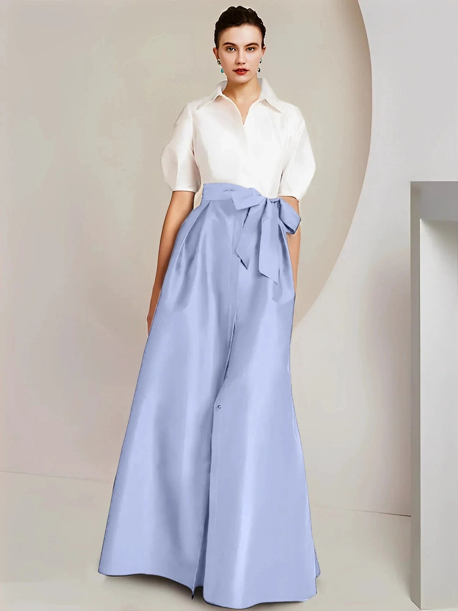 A-Line/Princess  Shirt Collar Short Sleeves 2 pieces Mother Of The Bride Dresses