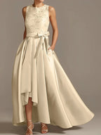 A-Line/Princess Jewel Neck Sleeveless Mother Of The Bride Dresses With Pleats Lace