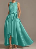 A-Line/Princess Jewel Neck Sleeveless Mother Of The Bride Dresses With Pleats Lace