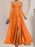 A-Line/Princess Scoop Floor-Length Mother of the Bride Dresses with Split Side Ruffles Sequins