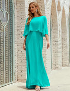 Sunnderly  Bridesmaid Dress Women Long Sleeve V-Neck Chiffon Formal Wedding Party Dress SY28018