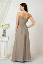 Numbersea Chiffon V-Neck Bridesmaid Dress Spaghetti Strap Long Formal Party Prom Gowns with Slit 28010