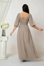 Numbersea  Formal Prom Gown Women V-Neck Chiffon Bridesmaid Dresses Long Bishop Sleeve Party Dress 2807