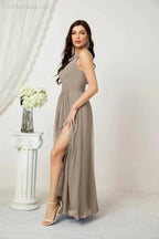 Numbersea Chiffon V-Neck Bridesmaid Dress Spaghetti Strap Long Formal Party Prom Gowns with Slit 28010