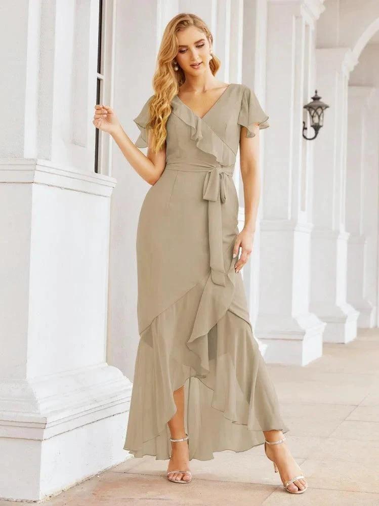 Numbersea Ruffled Bridesmaid Dresses Mermaid Formal Violin Evening Party Prom Gowns 28042
