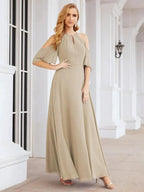Numbersea Cold Shoulder Bridesmaid Dresses A-Line Long Formal Evening Gowns 28074