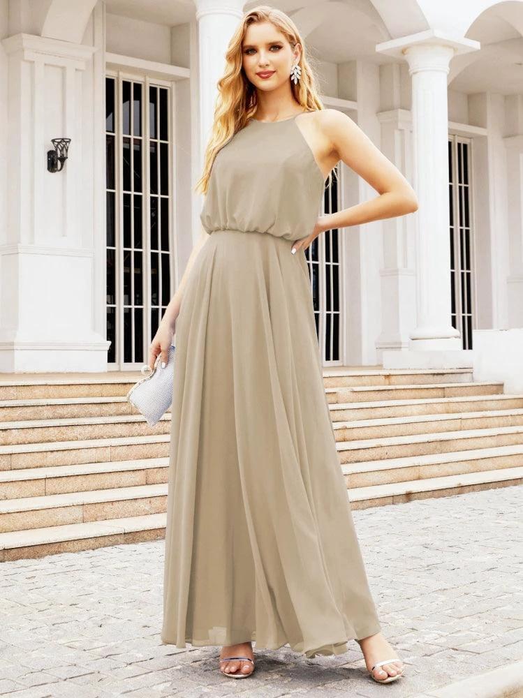 Numbersea  Halter Long Bridesmaid Dresses Formal A line Juniors Dress 28029