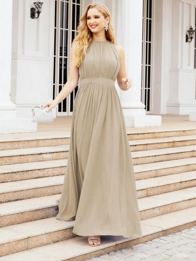 Numbersea Halter Bridesmaid Dress Empire Waist Formal Evening Prom Gown for Mother of The Bride 28030