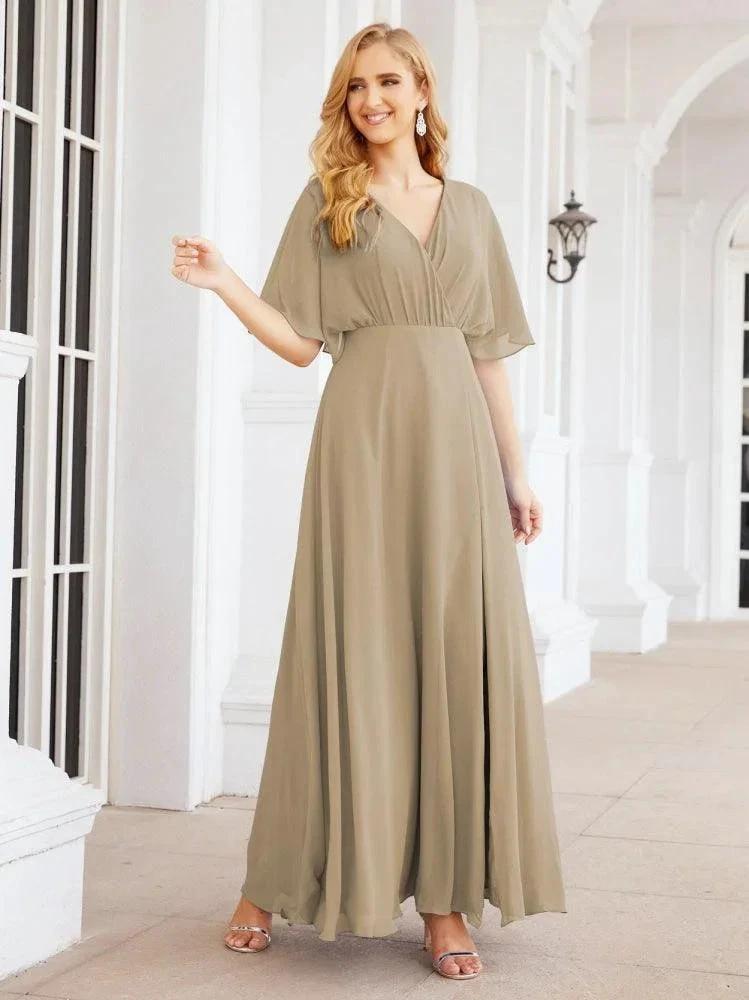 Numbersea V-Neck Bridesmaid Dress Chiffon Long Open Back Formal Dresses for Women Party Evening 28067
