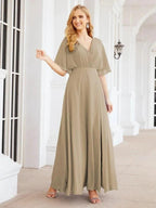 Numbersea V-Neck Bridesmaid Dress Chiffon Long Open Back Formal Dresses for Women Party Evening 28067