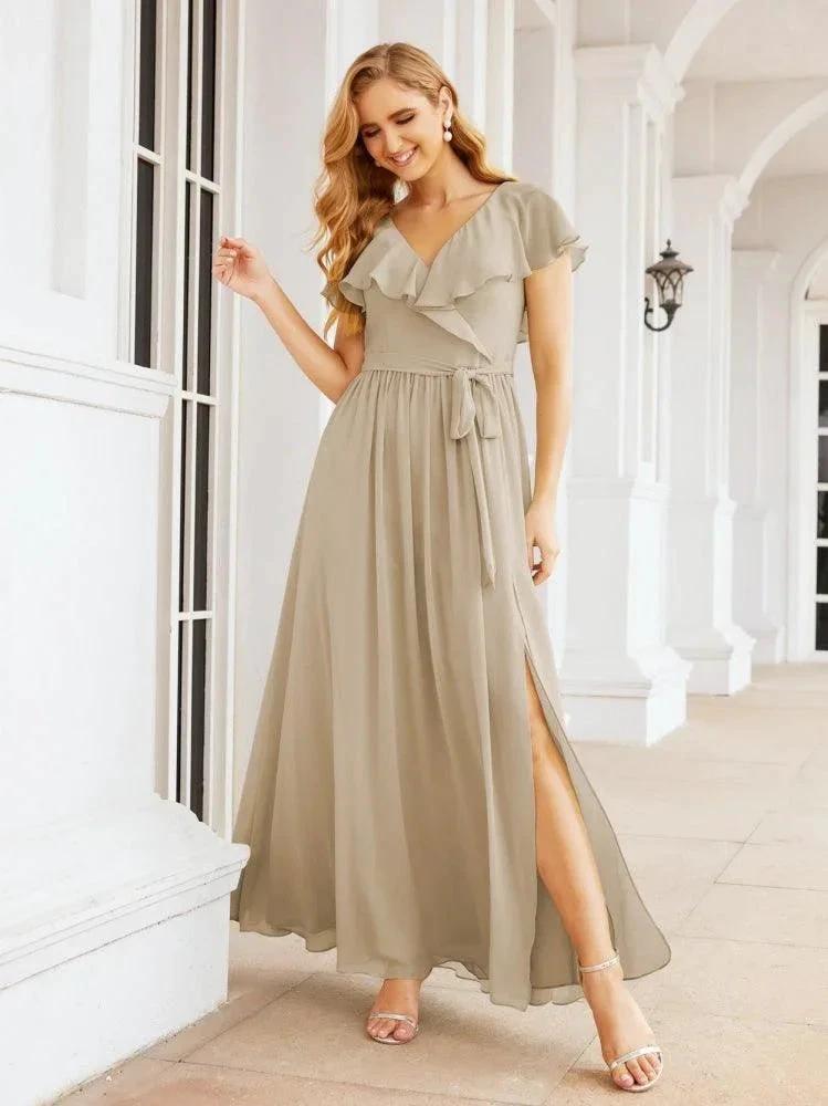 Bridesmaid Dresses with Flutter Sleeves Formal Evening Party Prom Gowns 28044