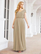 Numbersea V-Neck Bridesmaid Dresses Long Cap Sleeves Prom Evening Formal Gowns 28071